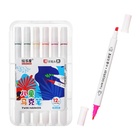 Набор маркеров 12 цветов, двусторонние, пулевидный и скошенный наконечники - Фото 6