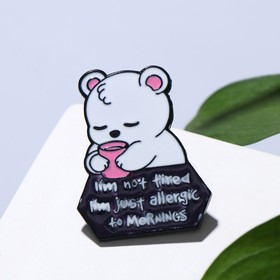 Значок "Медвежонок", цвет бело-розовый в чёрном металле