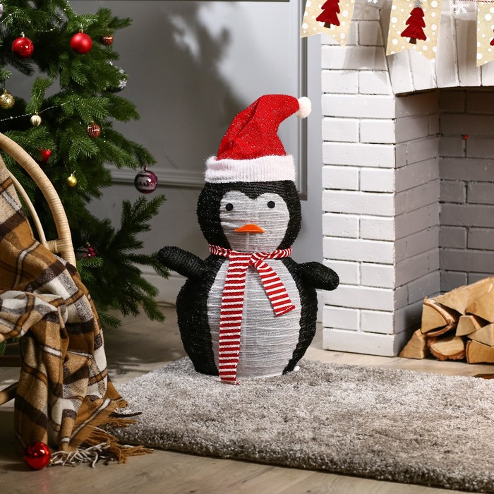 Светодиодная фигура «Пингвин» 35 × 70 × 35 см, металл, текстиль, 220 В, свечение белое - фото 1907342640