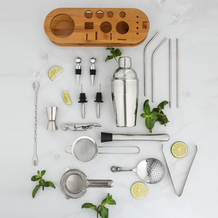 Набор бармена «Компанейский», 17 предметов на подставке, нержавеющая сталь - Фото 1