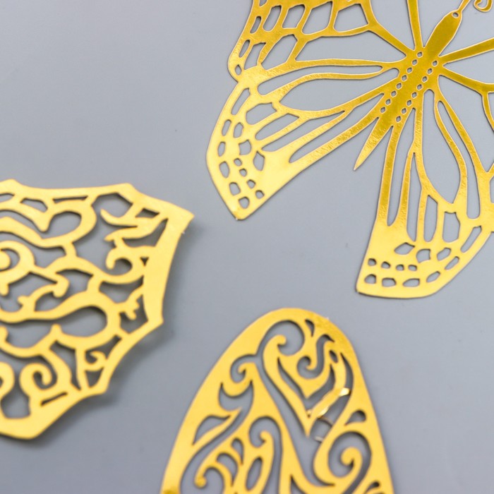 Наклейка пластик "Бабочки золото ажурная" набор 12 шт 12 см, 10 см 8 см - фото 1897075518