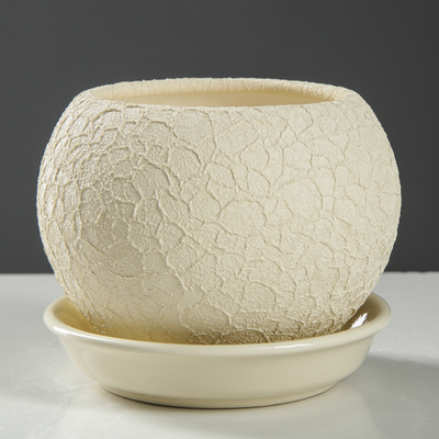 Горшок для цветов "Шар", шёлк, бежевый, керамика, 0.4 л