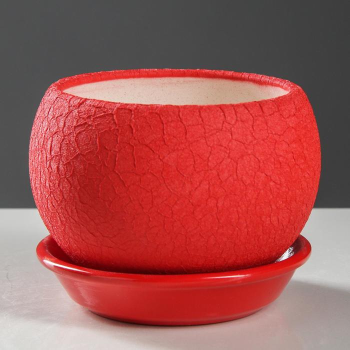 Горшок для цветов "Шар", шёлк, красный, керамика, 0.4 л - Фото 1