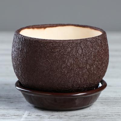Горшок для цветов "Шар", шёлк, шоколадный цвет, керамика, 0.4 л