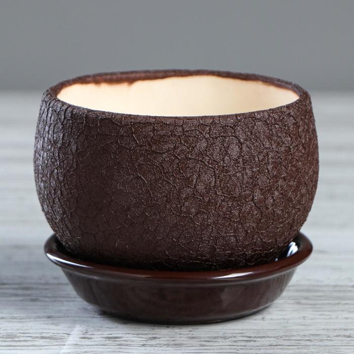 Горшок для цветов "Шар", шёлк, шоколадный цвет, керамика, 0.4 л - Фото 1