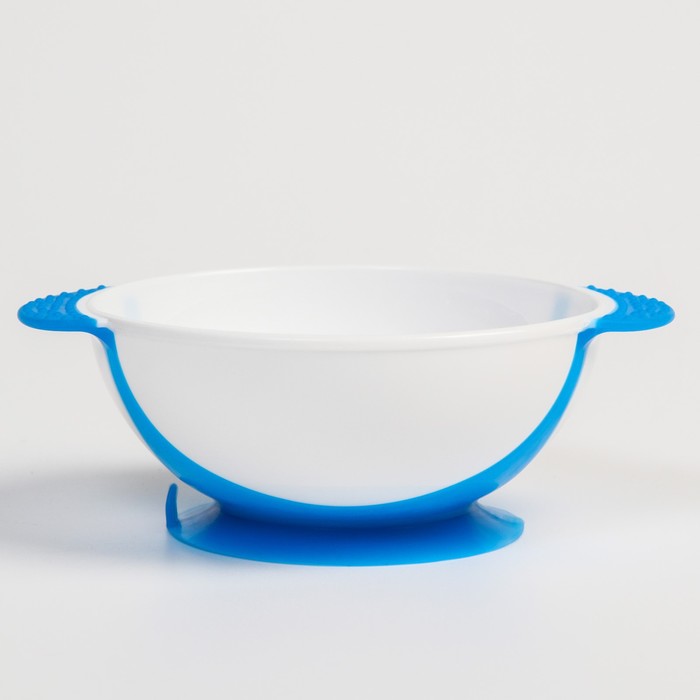 Набор для кормления: миска на присоске 340 мл., с крышкой, термоложка, цвет синий - фото 1907342876