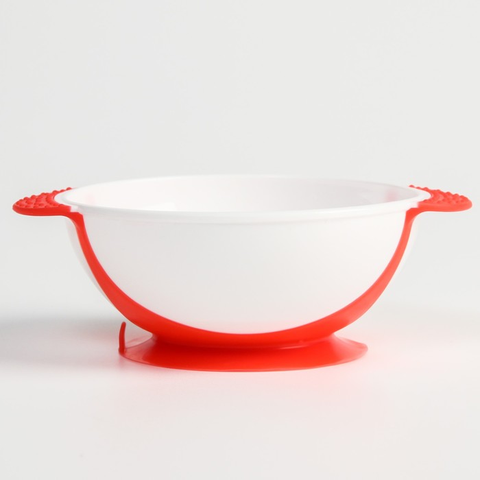 Набор детской посуды: миска на присоске 340мл., с крышкой, термоложка, цвет розовый - фото 1907342884