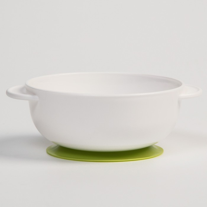 Набор детской посуды: миска на присоске 400мл., с крышкой, ложка, цвет белый/зеленый - фото 1907342892