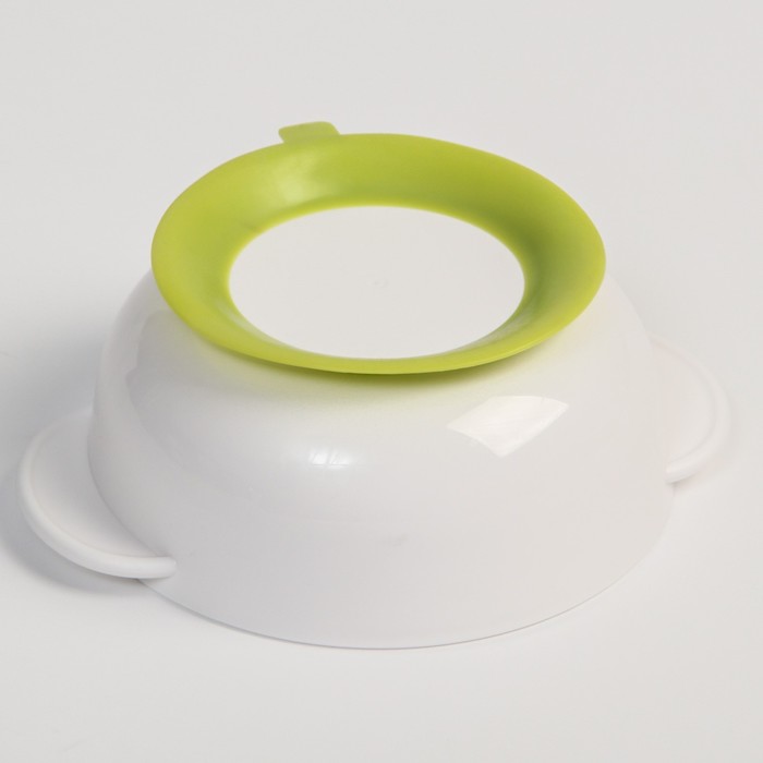 Набор детской посуды: миска на присоске 400мл., с крышкой, ложка, цвет белый/зеленый - фото 1907342893