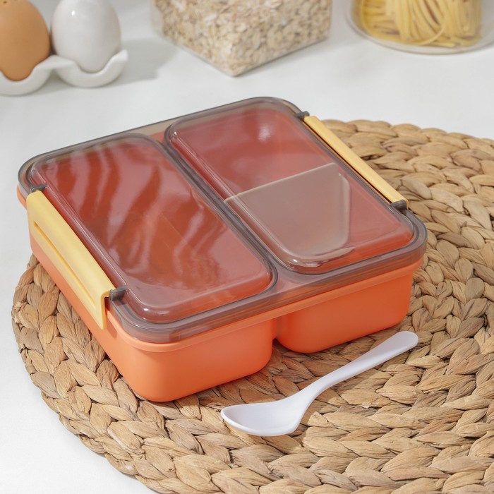 Ланч - бокс для еды Доляна «Классика», пластик, 2 отделения, в школу, 18×18×6 см, оранжевый - Фото 1