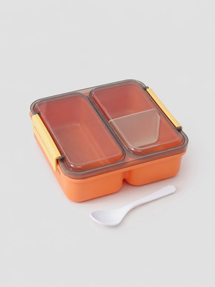 Ланч - бокс для еды Доляна «Классика», пластик, 2 отделения, в школу, 18×18×6 см, оранжевый - Фото 1