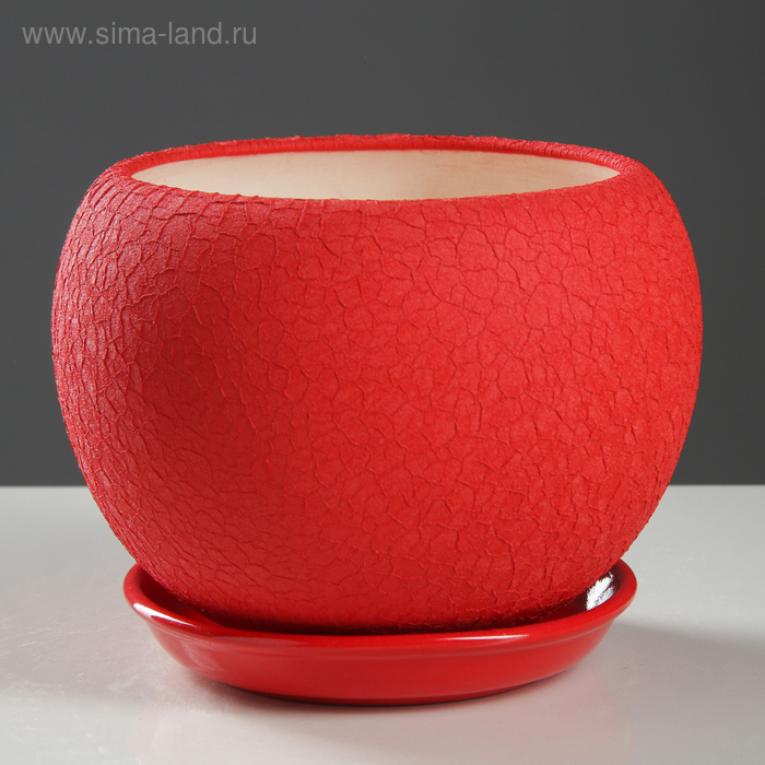 Горшок для цветов "Шар", шёлк, красный, керамика, 1.4 л - Фото 1