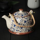 Чайник керамический заварочный «Виньетки», 600 мл, металлическое сито, цвет синий - фото 8387479