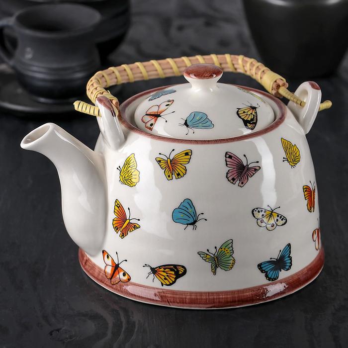 Чайник керамический заварочный с металлическим ситом «Бабочки», 900 мл - Фото 1