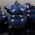 Набор для чайной церемонии керамический «Лунный камень», 7 предметов: чайник 150 мл, 6 пиал 50 мл, цвет синий - Фото 2