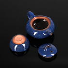 Набор для чайной церемонии керамический «Лунный камень», 7 предметов: чайник 150 мл, 6 пиал 50 мл, цвет синий - Фото 3