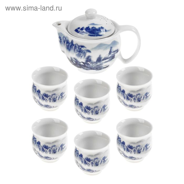 Набор для чайной церемонии 7 предметов "Горный пейзаж" (чайник 400 мл, чашка 70 мл) - Фото 1