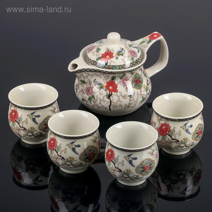 Набор для чайной церемонии керамический «Цветение», 5 предметов: чайник 400 мл, 4 чашки 50 мл - Фото 1