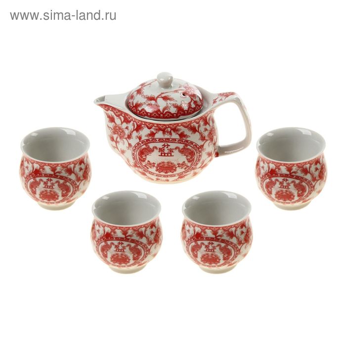 Набор для чайной церемонии 5 предметов "Красный иероглиф" (чайник 400 мл, чашка 50 мл) - Фото 1