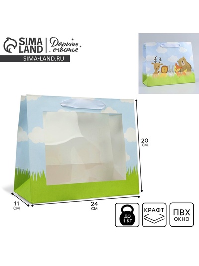 Пакет подарочный крафтовый с пластиковым окном, упаковка, «Friends», 24×20×11 см