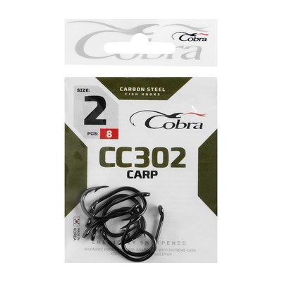 Крючки Cobra CARP, серия CC302, № 02, 8 шт.