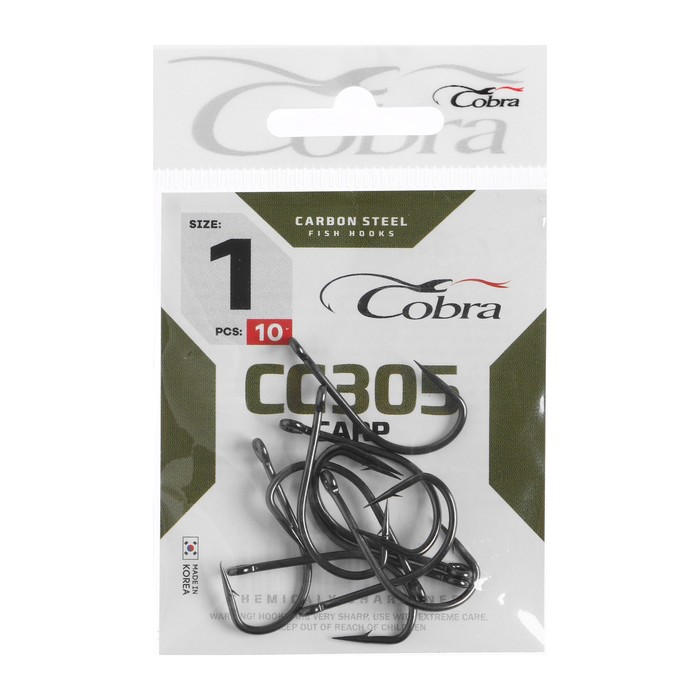 Крючки Cobra CARP, серия CC305, № 01, 10 шт. - Фото 1