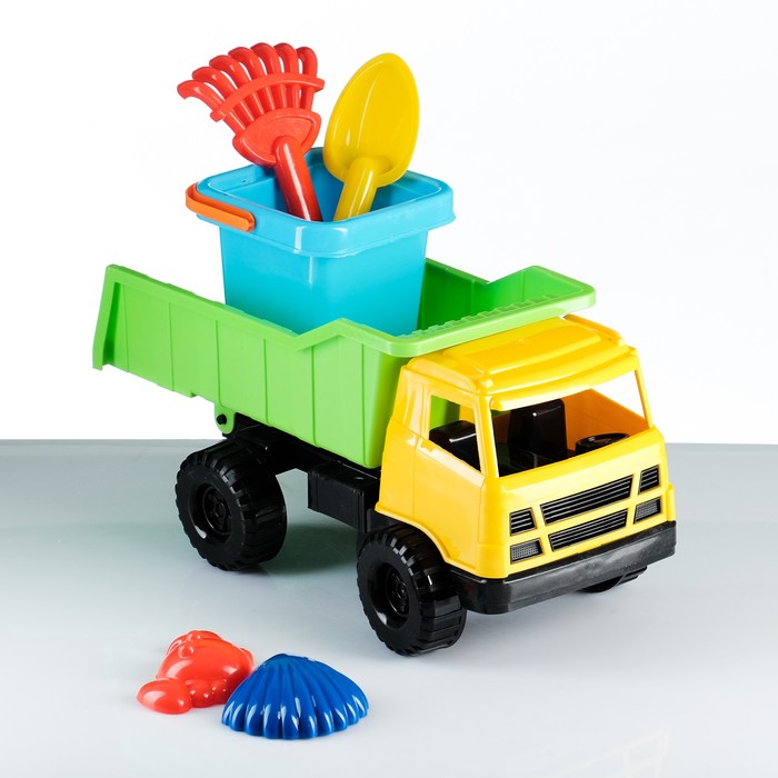 Набор для песочницы 6 предметов: камаз, ведерко, лопатка, грабли, 2 формочки, МИКС 52114