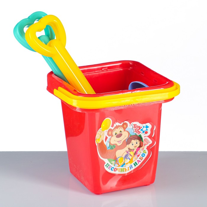 Набор "Ведерко, лопатки, формочки": 5 игрушек для песочницы, пластик, 14 х 25 см, микс - Фото 1