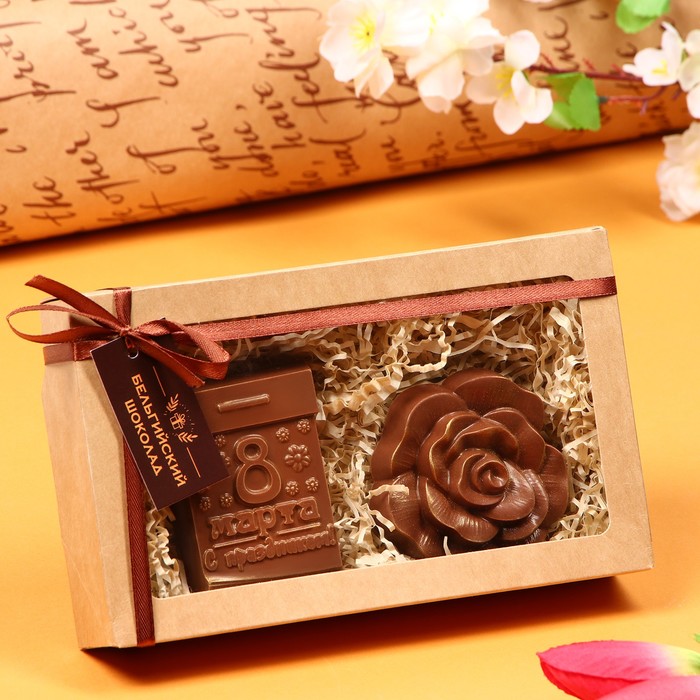 Шоколадные фигурки, 2 в 1 «Роза 2 + 8 марта. Календарь», 160 г - Фото 1