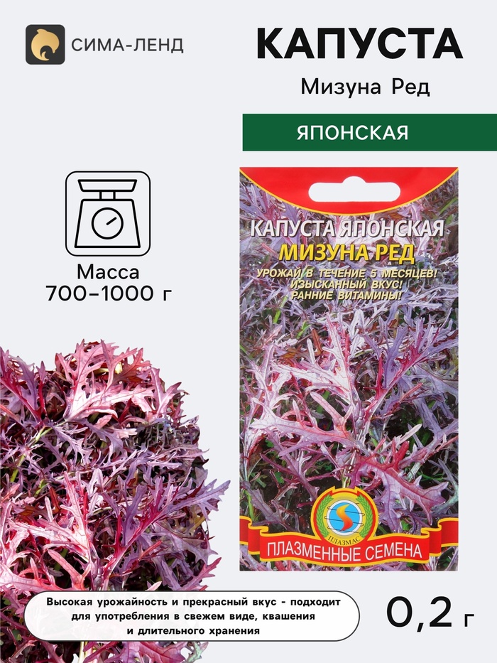 Семена Капуста японская «Мизуна Ред», 0.2 г, «Плазмас» - Фото 1