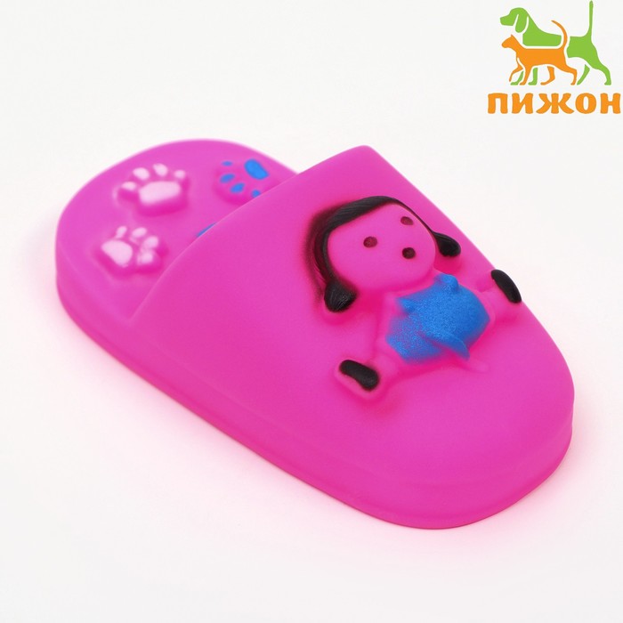 Игрушка пищащая "Тапок" для собак, 10 см, розовая - Фото 1