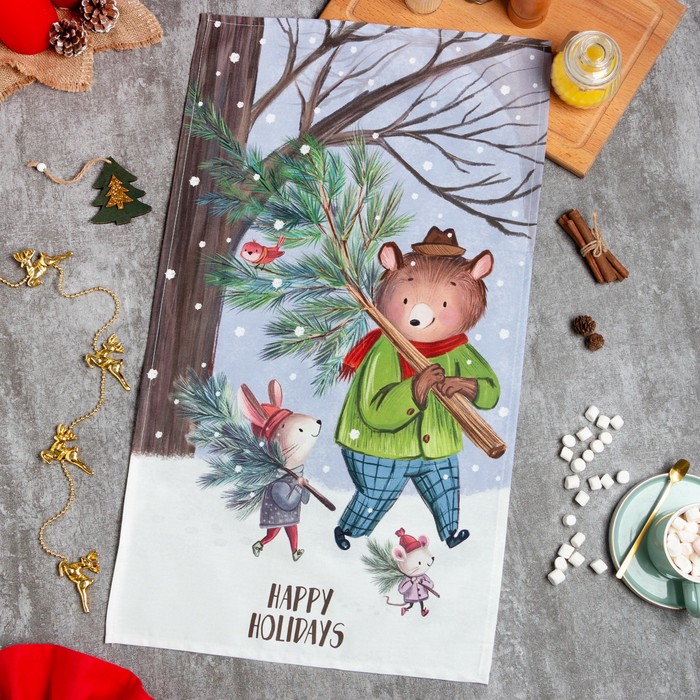 Полотенце Этель Happy holidays 40×73 см, 100% хл, саржа 190 г/м² - Фото 1