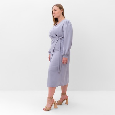 Платье миди женское MIST plus-size, размер 52, серо-голубое