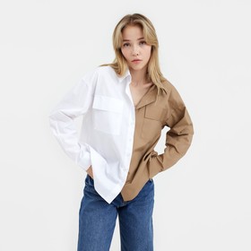 Рубашка женская MIST р.44-46, белый/бежевый  (артикул 7394845)  большой выбор товаров оптом и в розницу по низким ценам с доставкой