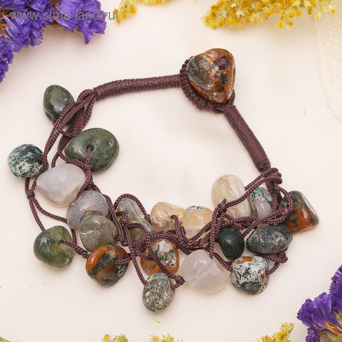 Браслет 5 нитей, галтовка «Яшма зеленая» - Фото 1