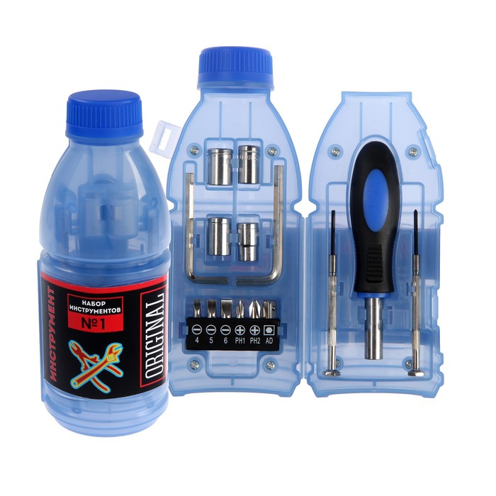 Набор инструментов ТУНДРА, подарочный пластиковый кейс "Бутылка", 15 предметов - Фото 1
