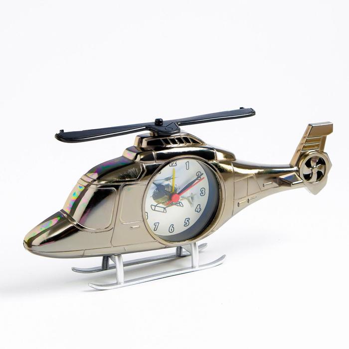 Часы - будильник настольные "Вертолет", дискретный ход, циферблат d-6.5 см, 11.5 х 27 см, АА - фото 1906782527