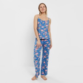 Пижама женская (майка, брюки) цвет индиго, размер 48