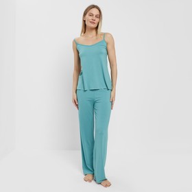 Пижама женская (майка, брюки) цвет бирюза, размер 46