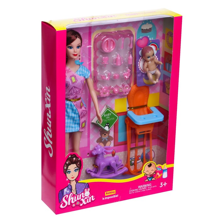 Кукла-модель «Любимая Мама» с малышом, стульчиком и аксессуарами, МИКС 52182