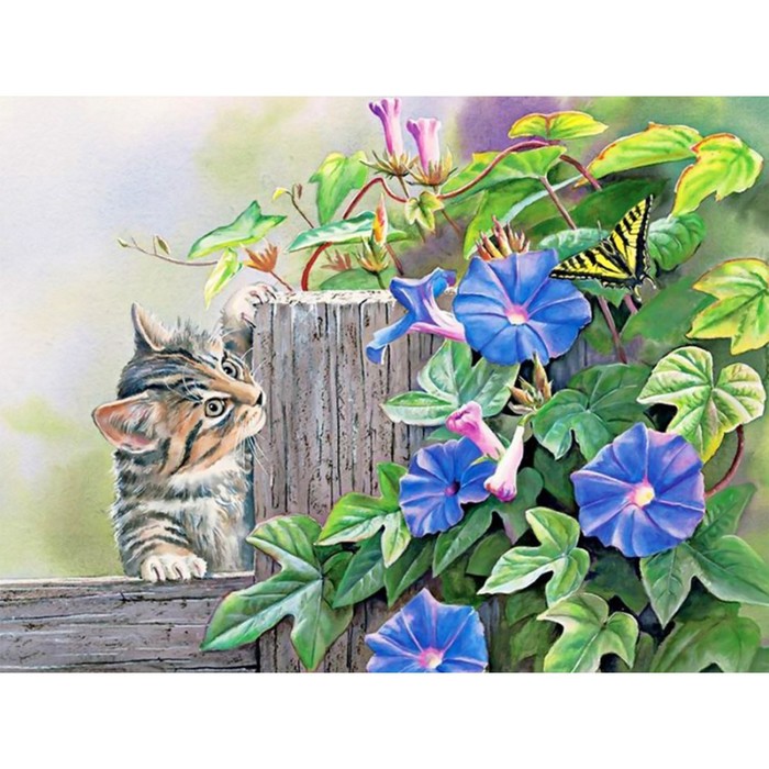Ткань для вышивки лентами «Котенок и бабочки», 25×36 см - Фото 1