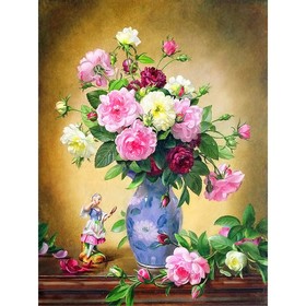 Ткань для вышивки лентами «Розы в голубой вазе», 25×36 см
