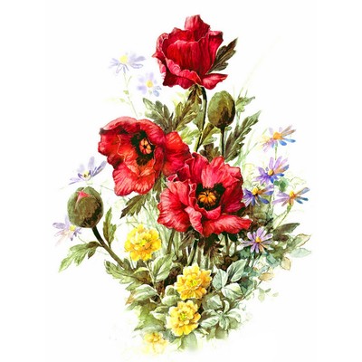 Ткань для вышивки лентами «Маки и луговые цветы», 19×24 см