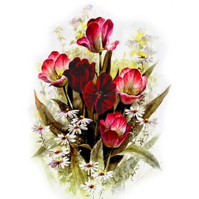 Ткань для вышивки лентами «Тюльпаны и ромашки», 19×24 см