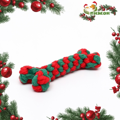 Игрушка канатная «Новогодняя кость», до 15 см, до 60 г, зелёная/красная