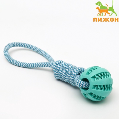 Игрушка канатная, плетёная с мячом, до 30 см, до 120 г, голубая