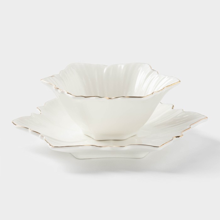 Набор салатников «Богема. Фиалка», 2 шт., 13×5.5 см, 18×2 см, керамика, цвет белый - Фото 1