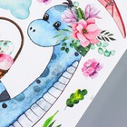 Наклейка пластик интерьерная цветная ростомер "Динозаврик и корзина с цветами" 50х70 см - фото 6511874