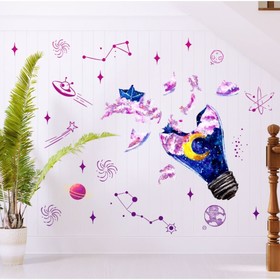Наклейка пластик интерьерная цветная "Лампочка и космос" 30х60 см