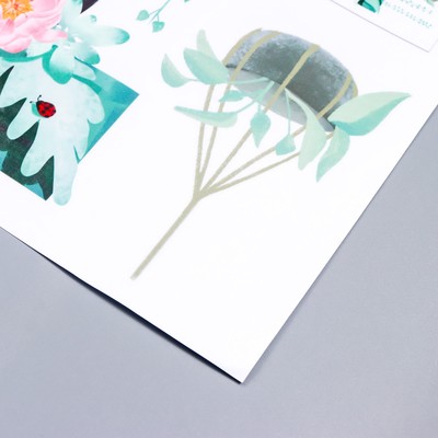 Наклейка пластик интерьерная цветная "Черные котики и цветы" 30х60 см